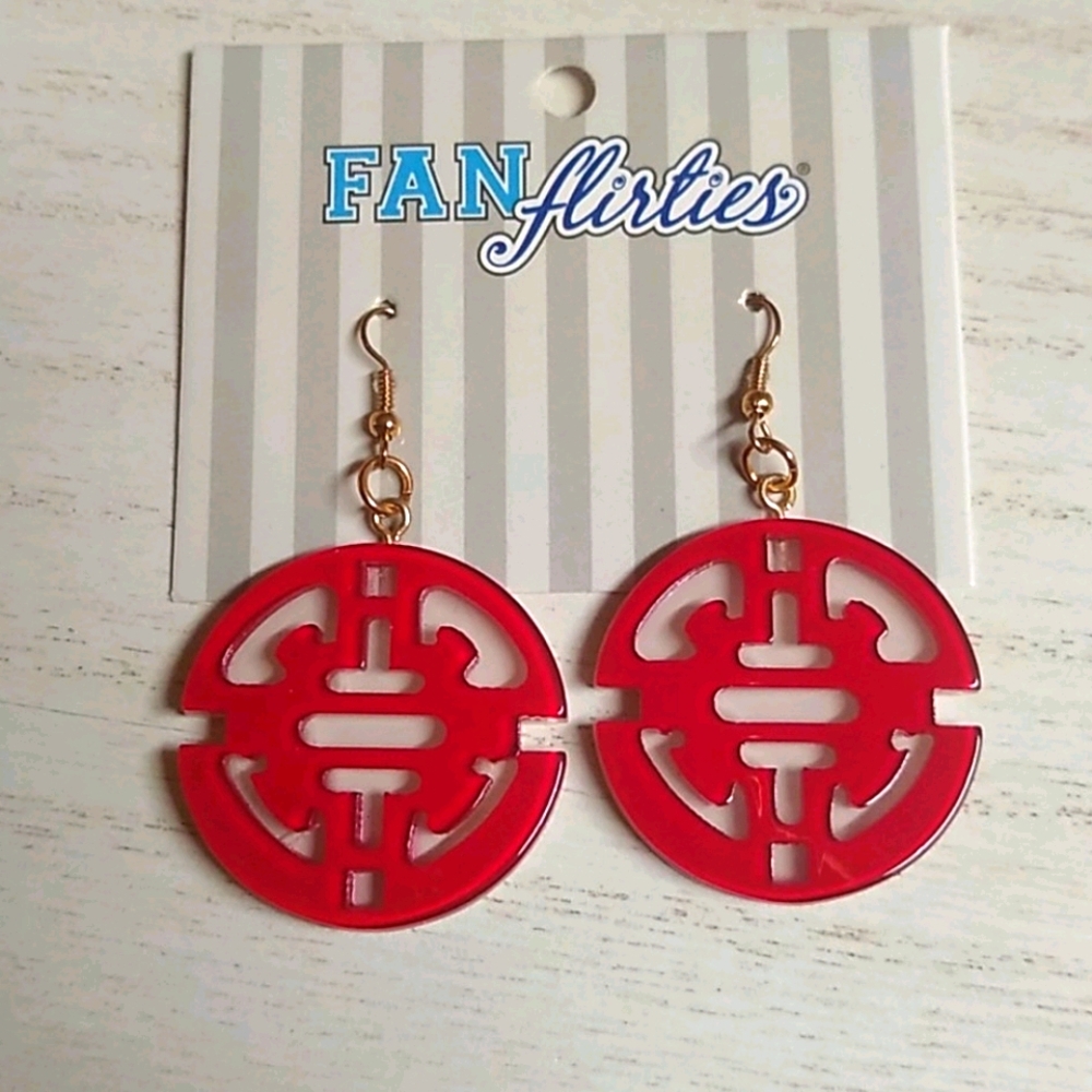 😻 3 For $15 Red & White Round Lucite Dangles